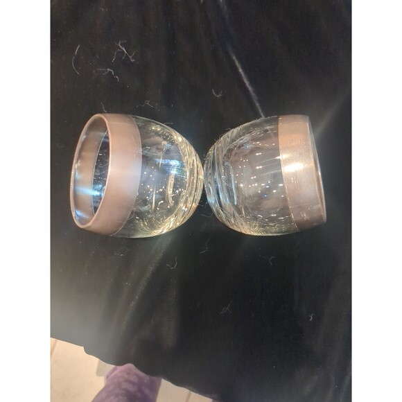 Set 2 Vtg MCM Silver Rim Dorothy Thorp Roly Poly Rocks Glasses Cups Mad Men 50's - Picture 2 of 5